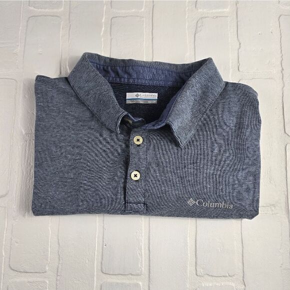 Columbia Blue Striped Polo Shirt 1X - Picture 2 of 2